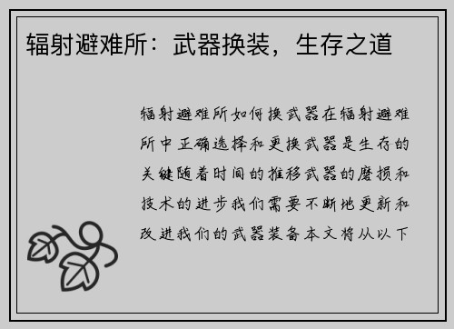 辐射避难所：武器换装，生存之道